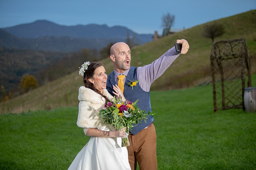 bride and groom selfie