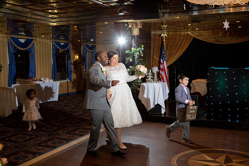 savannah riverboat cruise wedding reception bride and groom