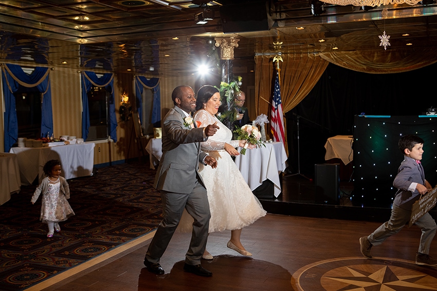 savannah riverboat cruise wedding reception bride and groom