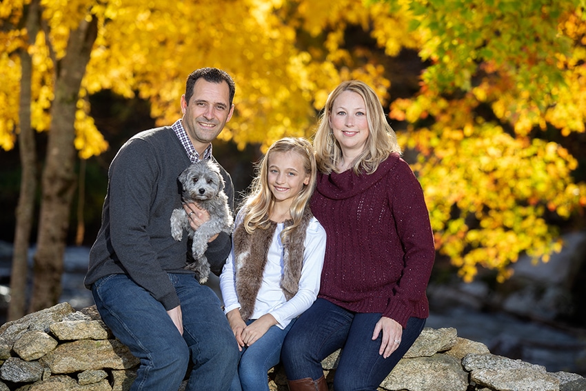 Fall family vacation portraits in Banner Elk Eagles Nest with dog